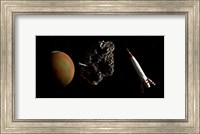 Two 1950's Styled Spaceships Near Mars and its Moon Deimos Fine Art Print