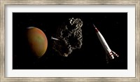 Two 1950's Styled Spaceships Near Mars and its Moon Deimos Fine Art Print