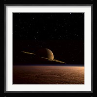 Saturn Floats in the Background Above Titan Fine Art Print