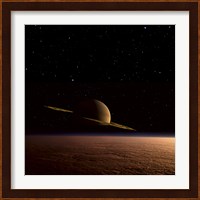 Saturn Floats in the Background Above Titan Fine Art Print