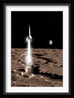 1950's view of a Stream-lined Finned Spaceship Beginning its Landing Phase Fine Art Print