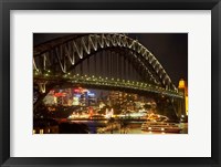 Australia, NSW, Sydney Harbour Bridge, Tour Boat at Night Fine Art Print