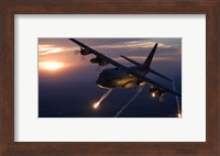 C-130 Hercules Releases Flares over Kansas Fine Art Print