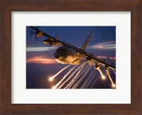 C-130 Hercules Releases Flares Fine Art Print