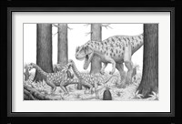 Ceratosaurus Chasing Young Apatosaurus Dinosaurs Fine Art Print