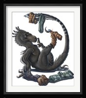 Deinonychus Dinosaur Playing with Socks Fine Art Print