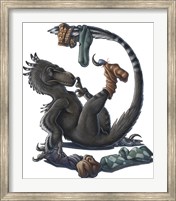 Deinonychus Dinosaur Playing with Socks Fine Art Print