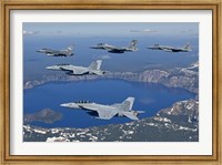 Five Ship Aircraft Formation Flies over Crater Lake, Oregon Fine Art Print