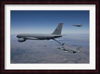 Two F-16 Fighting Falcons Conduct Aerial Refueling with KC-135 Stratotanker Fine Art Print