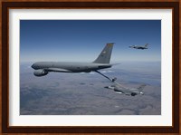 Two F-16 Fighting Falcons Conduct Aerial Refueling with KC-135 Stratotanker Fine Art Print