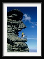 Mountain Biker and Rock Tor, Dunstan Mountains, Central Otago Fine Art Print