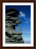 Mountain Biker and Rock Tor, Dunstan Mountains, Central Otago Fine Art Print