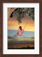 Girl, Rope Swing, Family Fun, Thames, New Zealand Fine Art Print