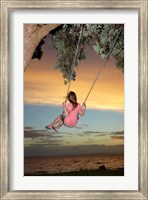 Girl, Rope Swing, Family Fun, Thames, New Zealand Fine Art Print