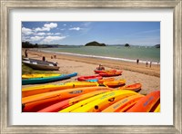 Kayaks on beach, Paihia, Bay of Islands, Northland, North Island, New Zealand Fine Art Print