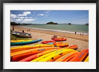 Kayaks on beach, Paihia, Bay of Islands, Northland, North Island, New Zealand Fine Art Print