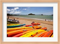 Kayaks on beach, Paihia, Bay of Islands, Northland, North Island, New Zealand Fine Art Print