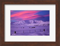 Sunset over Hawkdun Range and farmland, Maniototo, Otago, New Zealand Fine Art Print