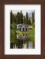 The shed and pond, Northburn Vineyard, Central Otago, South Island, New Zealand Fine Art Print