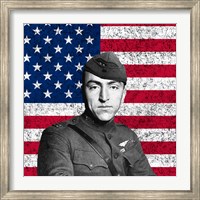 Eddie Rickenbacker in front of the American flag Fine Art Print