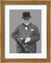 Sir Winston Churchill with a Tommy Gun Fine Art Print