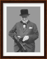 Sir Winston Churchill with a Tommy Gun Fine Art Print