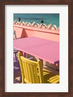 Colorful Cafe Chairs at Compass Point Resort, Gambier, Bahamas, Caribbean Fine Art Print