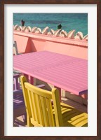Colorful Cafe Chairs at Compass Point Resort, Gambier, Bahamas, Caribbean Fine Art Print