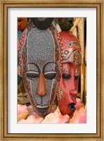Masks and Conch Shells at Straw Market, Nassau, Bahamas, Caribbean Fine Art Print