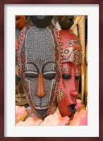 Masks and Conch Shells at Straw Market, Nassau, Bahamas, Caribbean Fine Art Print