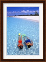 Snorkeling in the blue waters of the Bahamas Fine Art Print