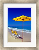 Yellow Chairs and Umbrella on Pristine Beach, Caribbean Fine Art Print