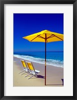 Yellow Chairs and Umbrella on Pristine Beach, Caribbean Fine Art Print