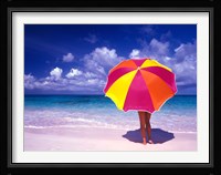 Female Holding a Colorful Beach Umbrella on Harbour Island, Bahamas Fine Art Print