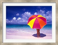 Female Holding a Colorful Beach Umbrella on Harbour Island, Bahamas Fine Art Print