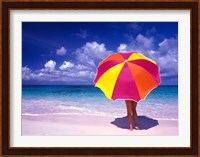 Female Holding a Colorful Beach Umbrella on Harbour Island, Bahamas Fine Art Print