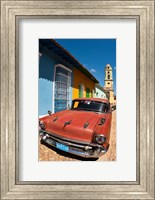 Old Classic Chevy on cobblestone street of Trinidad, Cuba Fine Art Print