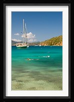 Snorkelers in idyllic cove, Norman Island, BVI Fine Art Print