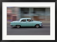 1950's era car in motion, Havana, Cuba Fine Art Print