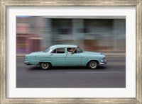 1950's era car in motion, Havana, Cuba Fine Art Print