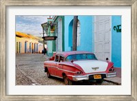Colorful buildings and 1958 Chevrolet Biscayne, Trinidad, Cuba Fine Art Print