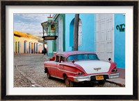 Colorful buildings and 1958 Chevrolet Biscayne, Trinidad, Cuba Fine Art Print