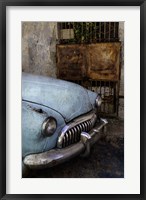 Front of 1950's era car in front of gate, Havana, Cuba Fine Art Print