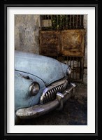 Front of 1950's era car in front of gate, Havana, Cuba Fine Art Print