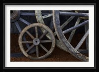 Rustic wagon wheels on movie set, Cuba Fine Art Print