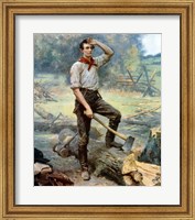 Digitally restored Vector Painting of a Young Abraham Lincoln Chopping Wood Fine Art Print