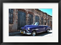 Classic 1953 Chevy against worn stone wall, Cojimar, Havana, Cuba Fine Art Print