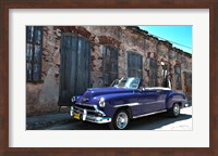 Classic 1953 Chevy against worn stone wall, Cojimar, Havana, Cuba Fine Art Print