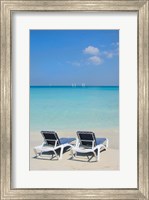 Sand and beach chairs await tourists, Varadero, Cuba Fine Art Print