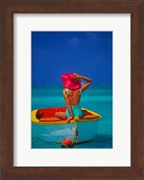 Woman in Boat with Pink Straw Hat, Caribbean Fine Art Print